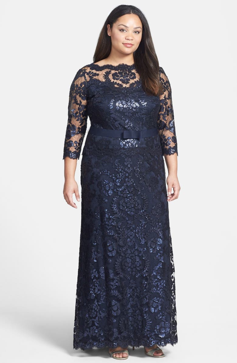 Tadashi Shoji Belted Sequin Lace Gown (Plus Size) | Nordstrom