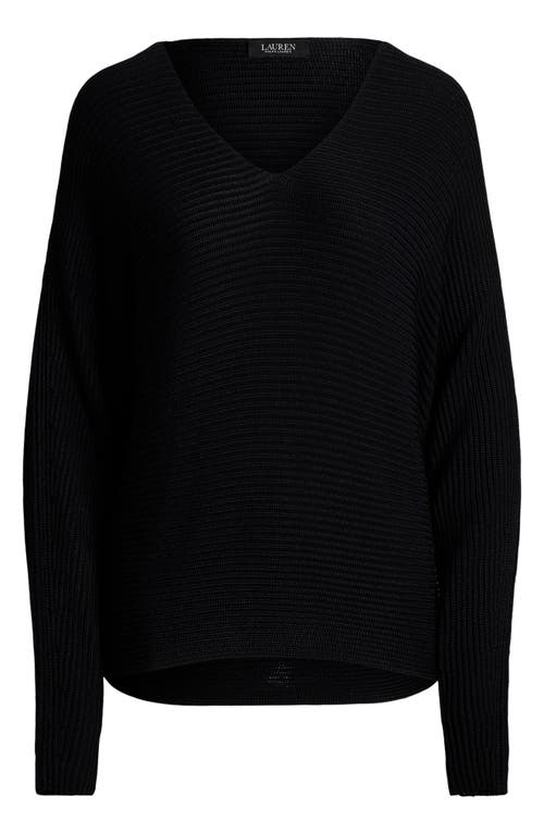 Shop Lauren Ralph Lauren Dolman Sleeve Cotton Blend Sweater In Black