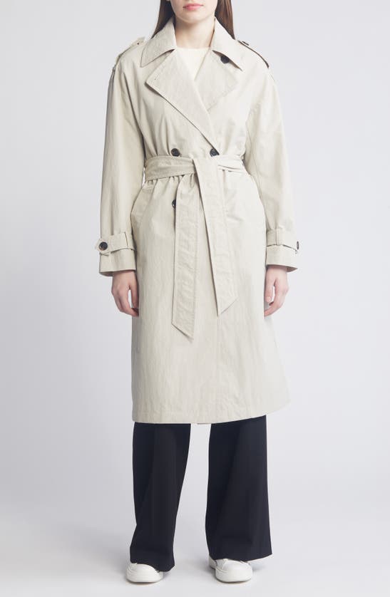 Shop Bcbgmaxazria Double Breasted Packable Trench Coat In Bone