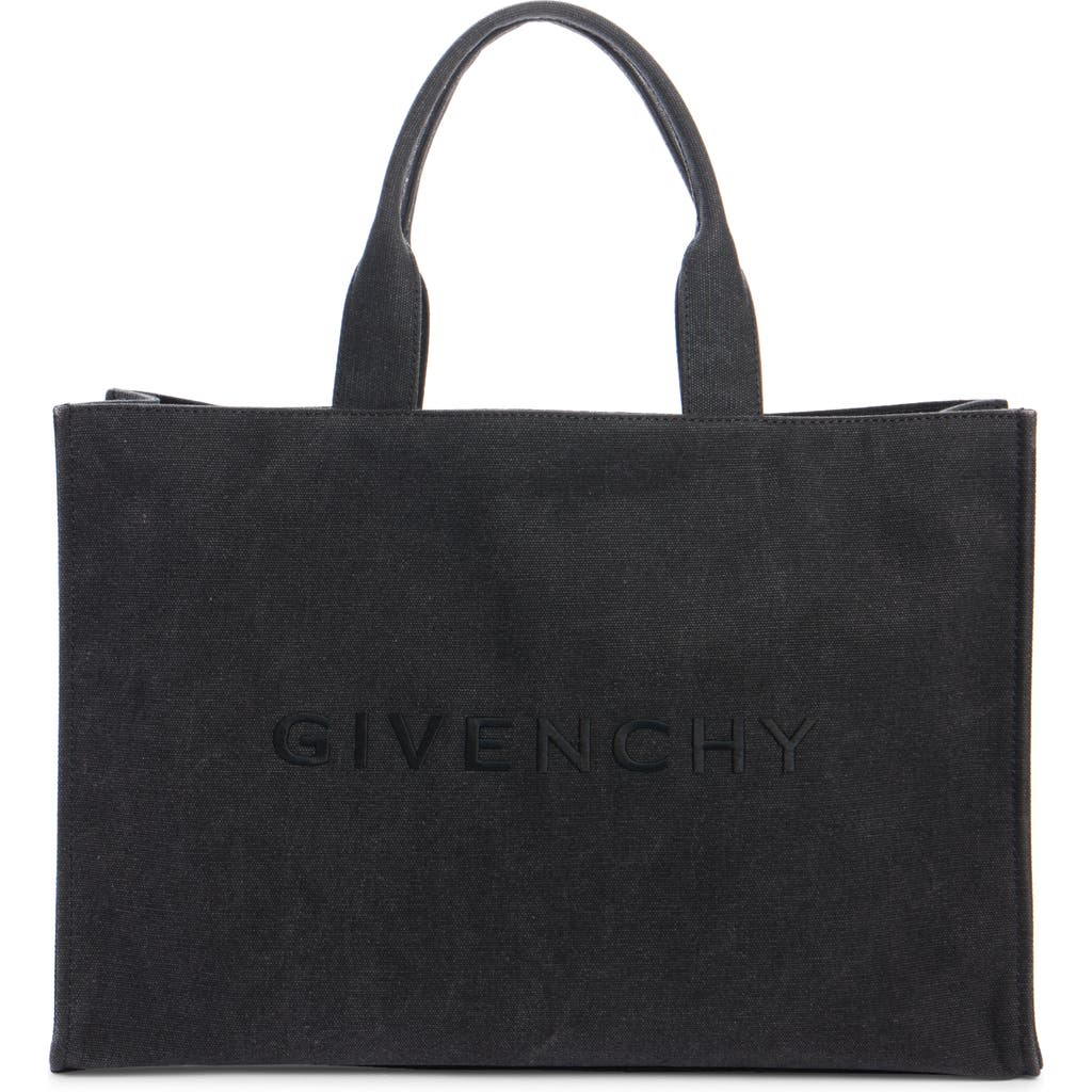 Givenchy Logo Embroidered Canvas Tote In Black