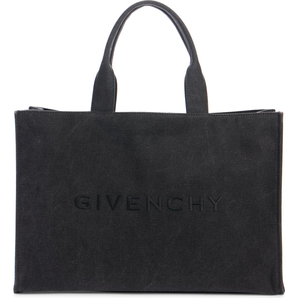 Givenchy Logo Embroidered Canvas Tote In Black