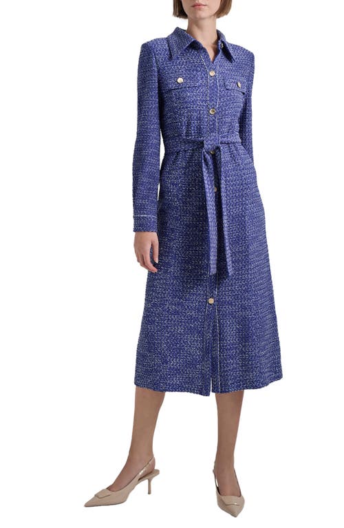 Misook Long Sleeve Belted Tweed Knit Shirtdress at Nordstrom,