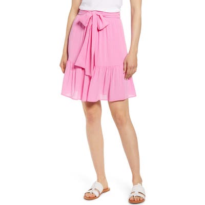 Petite Gibson X Hi Sugarplum! Capri Tiered Tie Front Summer Skirt, Pink