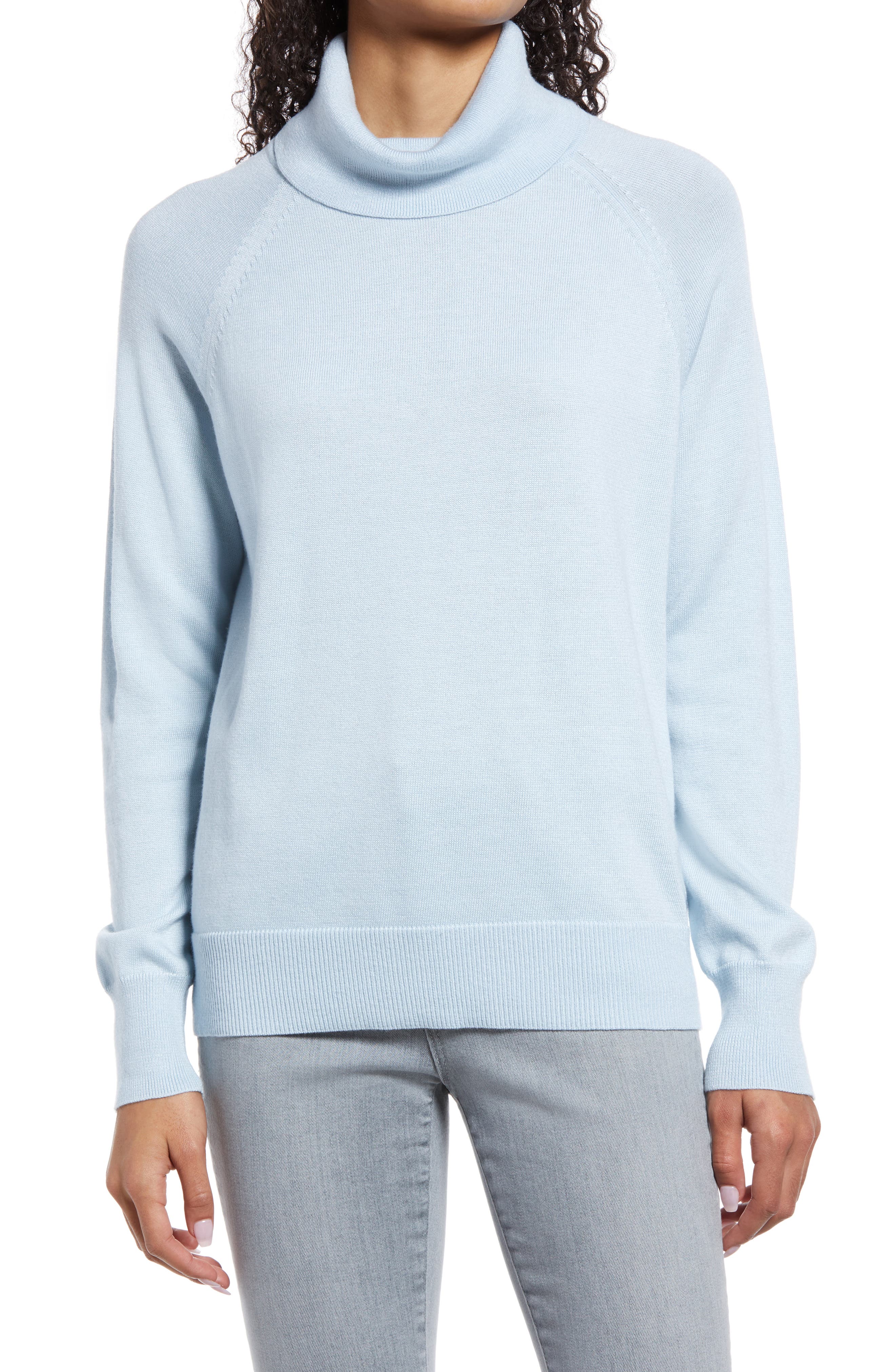 women's light blue turtleneck sweater