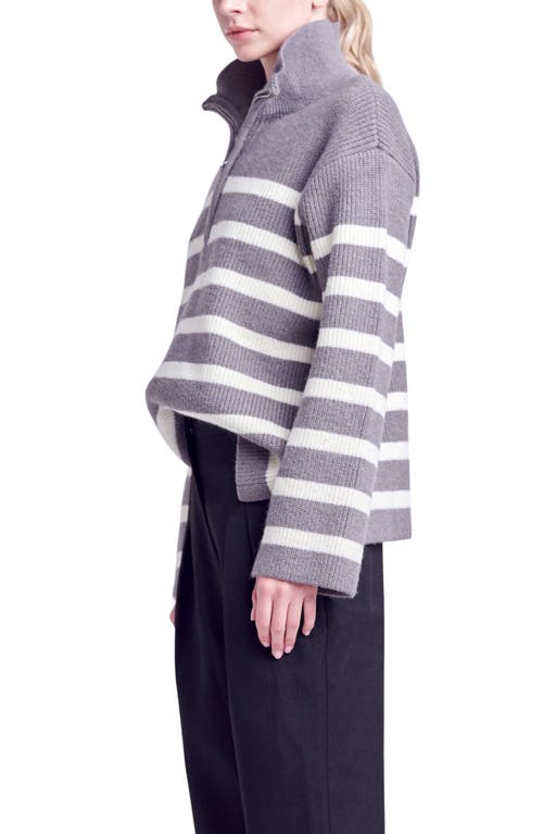 English Factory Stripe Half Zip Sweater In Grey/cream
