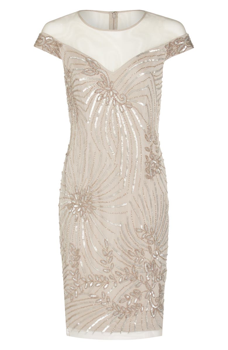 Adrianna Papell Beaded Illusion Lace Cocktail Sheath Dress, Alternate, color, 