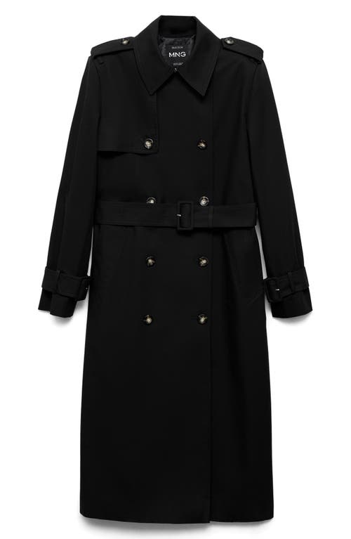 Mango Double-breasted Cotton Trench Coat Black In Black