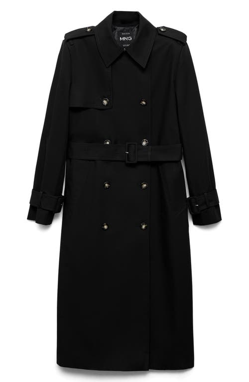 Shop Mango Double Breasted Cotton Trench Coat In Black