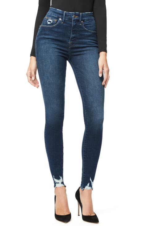 Good Waist Distressed High Waist Ankle Skinny Jeans (Blue 309) (Regular & Plus Size)