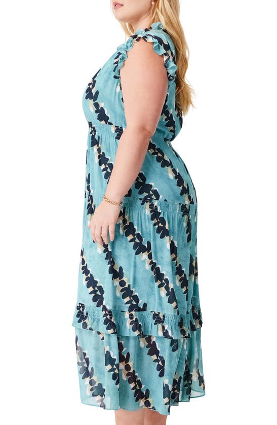 Nic + Zoe Rolling Reef Ruffle Trim Maxi Dress In Aqua Multi
