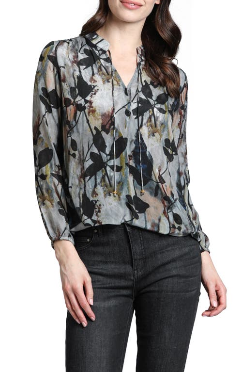 Apny Printed Crossover Long Sleeve Top In Grey Multi