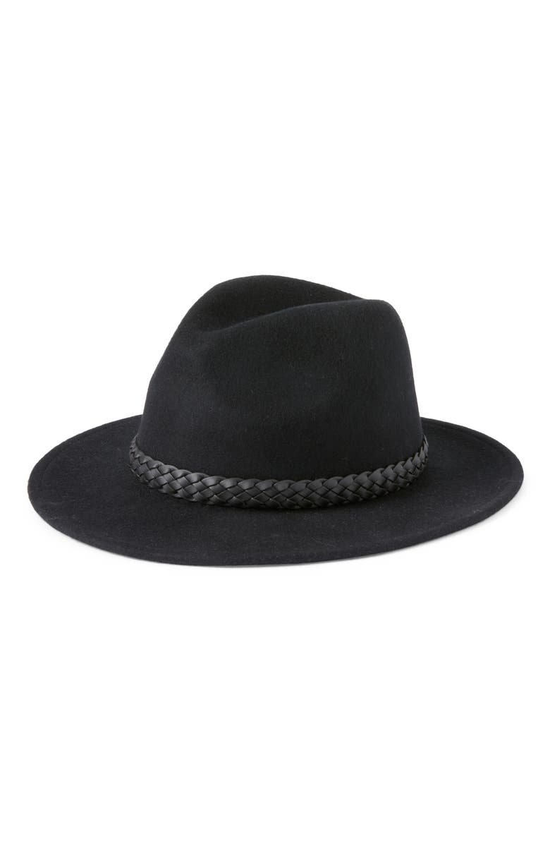 TREASURE & BOND Braided Band Wool Fedora, Main, color, BLACK