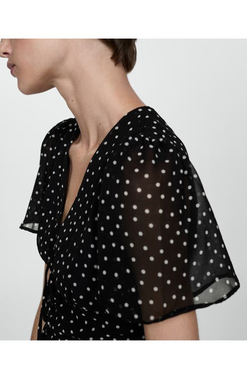 Shop Mango Polka Dot Flutter Sleeve Minidress In Black