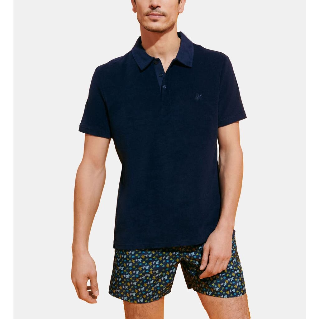 Shop Vilebrequin Solid Terry Polo In Bleu Marine