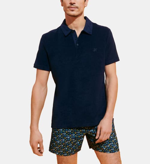 Men's Solid Terry Polo in Bleu Marine