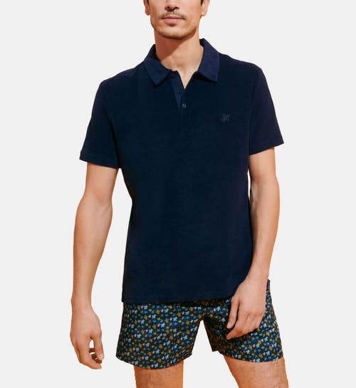 Shop Vilebrequin Solid Terry Polo In Bleu Marine