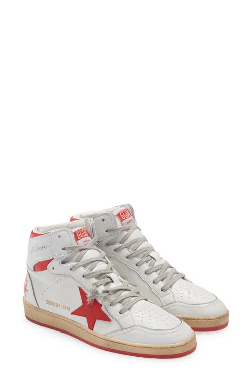 Shop Golden Goose Sky-star High Top Sneaker In White/red