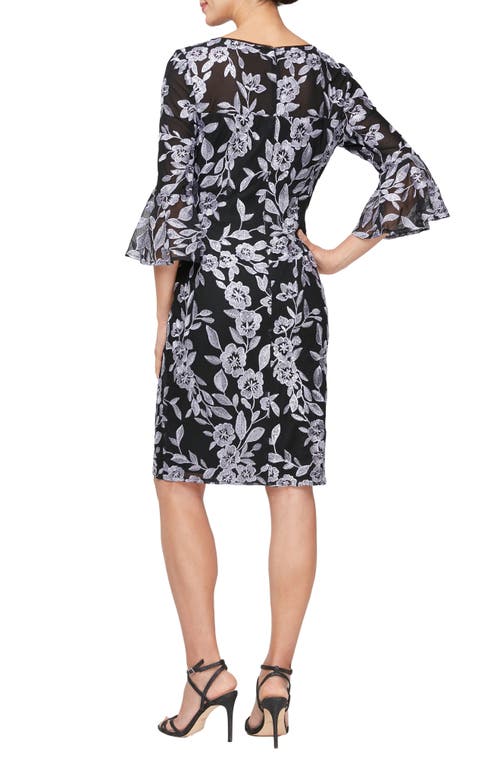 Shop Alex Evenings Floral Embroidered Cocktail Dress In Black/lavender