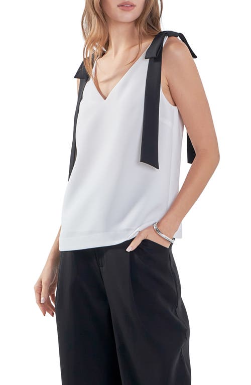 Endless Rose Contrast Bow V-neck Tank Top In Off White