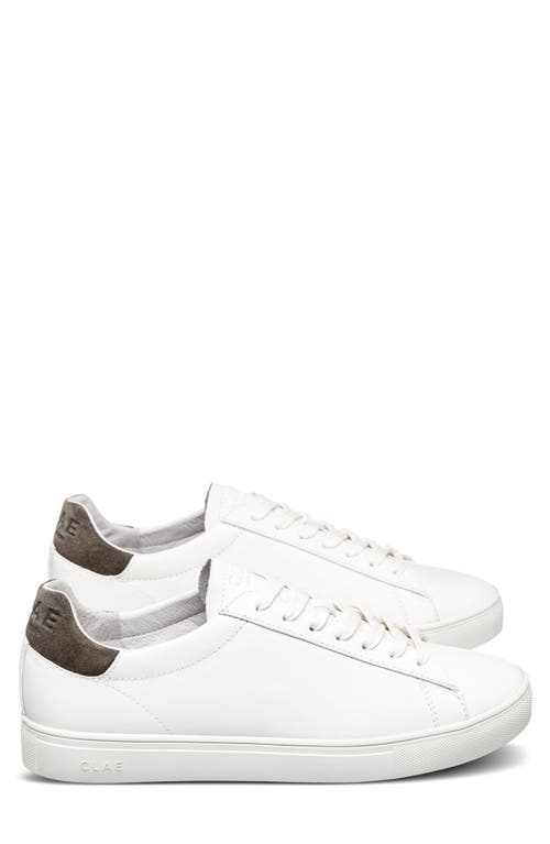 Shop Clae Bradley Leather Sneaker In White Leather Olive Night