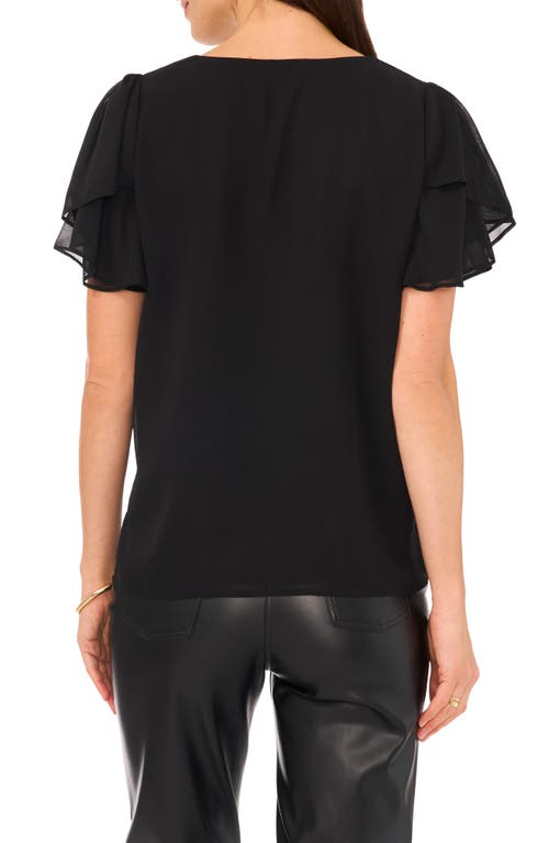 Vince Camuto V-neck Tulip Sleeve Chiffon Top In Rich Black