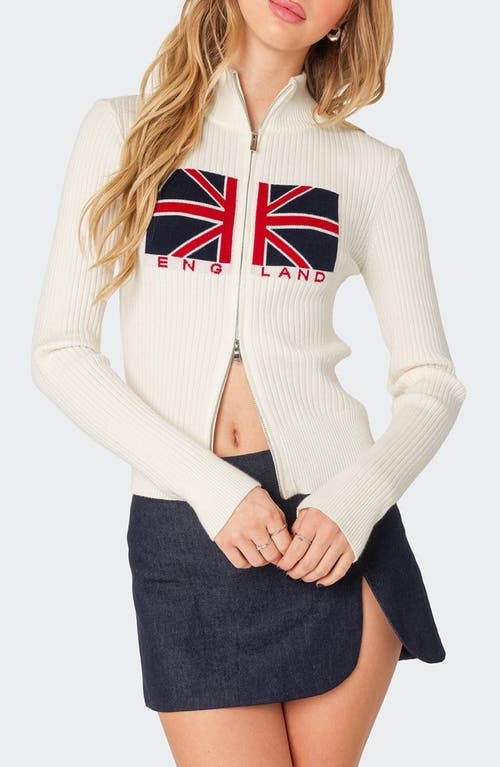 EDIKTED England Zip Cardigan Cream at Nordstrom,