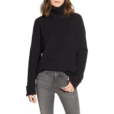 Chelsea 28 Ribbed Turtleneck Cotton & Wool Blend Sweater, Black