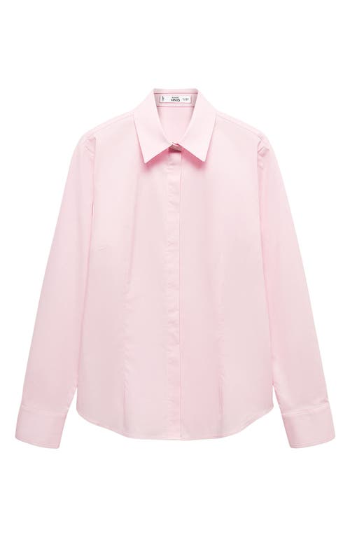 Mango Fitted Stretch Cotton Button-up Shirt In Pink