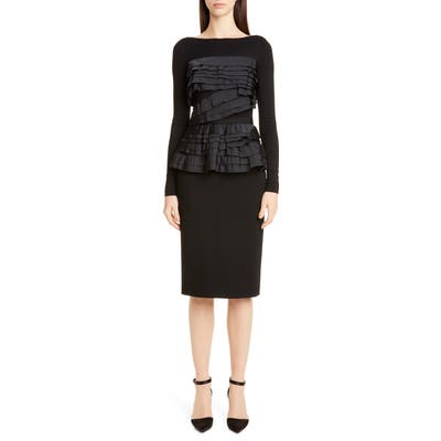 Jason Wu Collection Taffeta Trim Jersey Long Sleeve Dress, Black