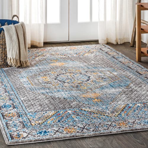 Jonathan Y Izmit Geometric Vintage Medallion Area Rug In Gray/mustard/turquoise