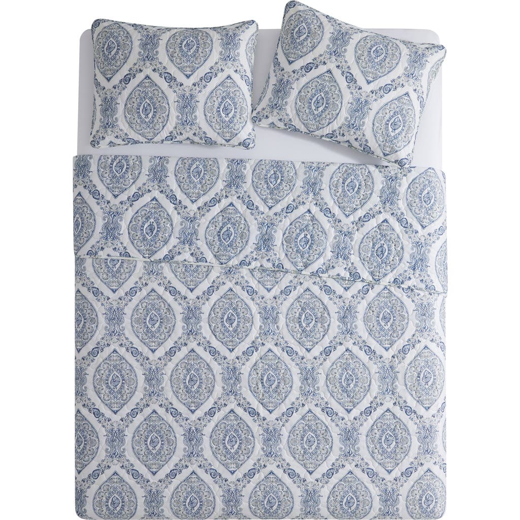 Vcny Home Sea Damask 3-piece Quilt Set In Blue/multi