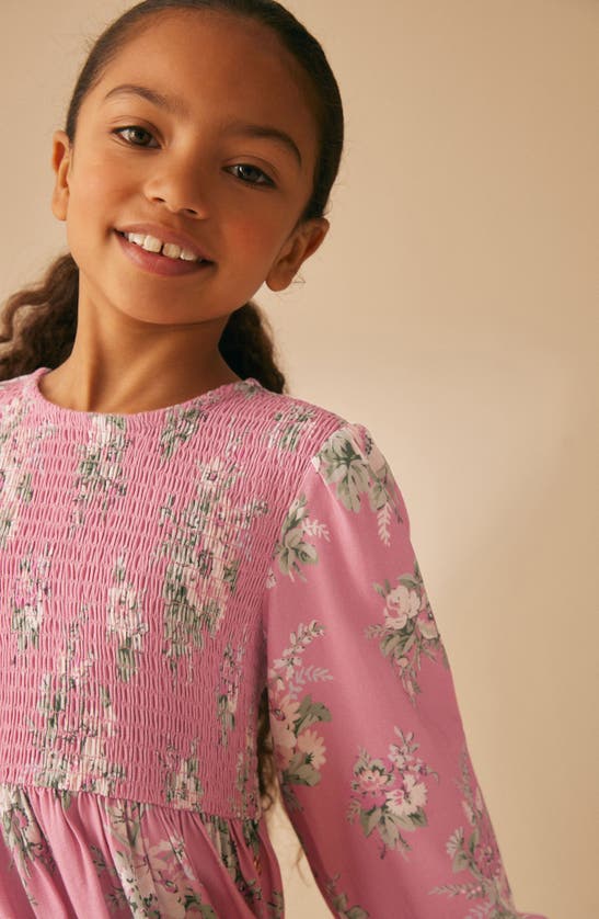 Shop Laura Ashley Kids' Smocked Long Sleeve Midi Dress In Pink Floral