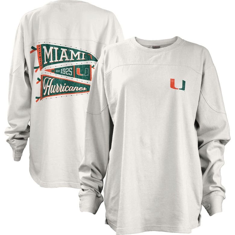 Shop Pressbox White Miami Hurricanes Pennant Stack Oversized Long Sleeve T-shirt