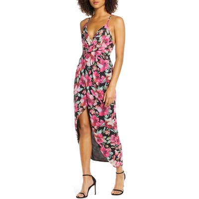 Fame And Partners The Ina Floral Print Tulip Hem Cocktail Dress, Pink