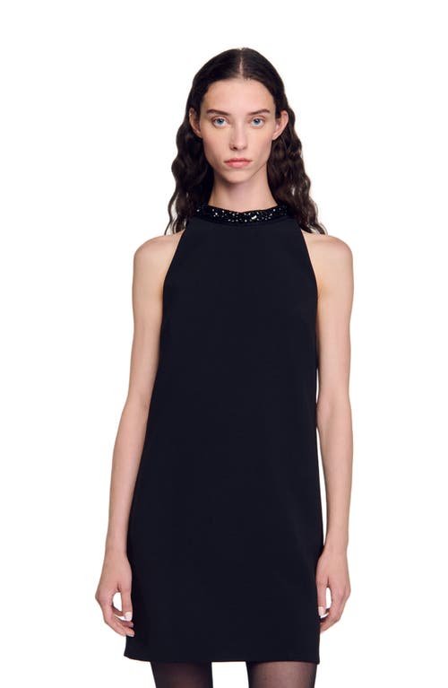 Shop Sandro Jewel Neck Dress In Black