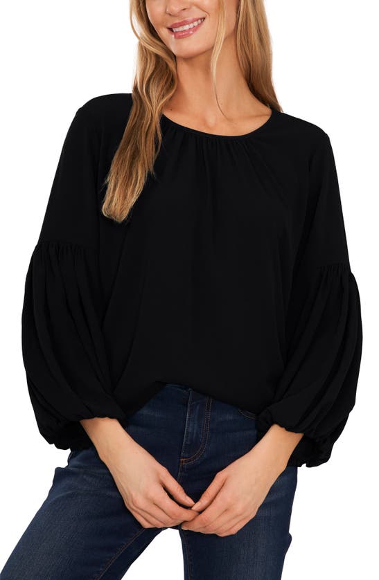 Cece Balloon Sleeve Crepe Blouse In Rich Black