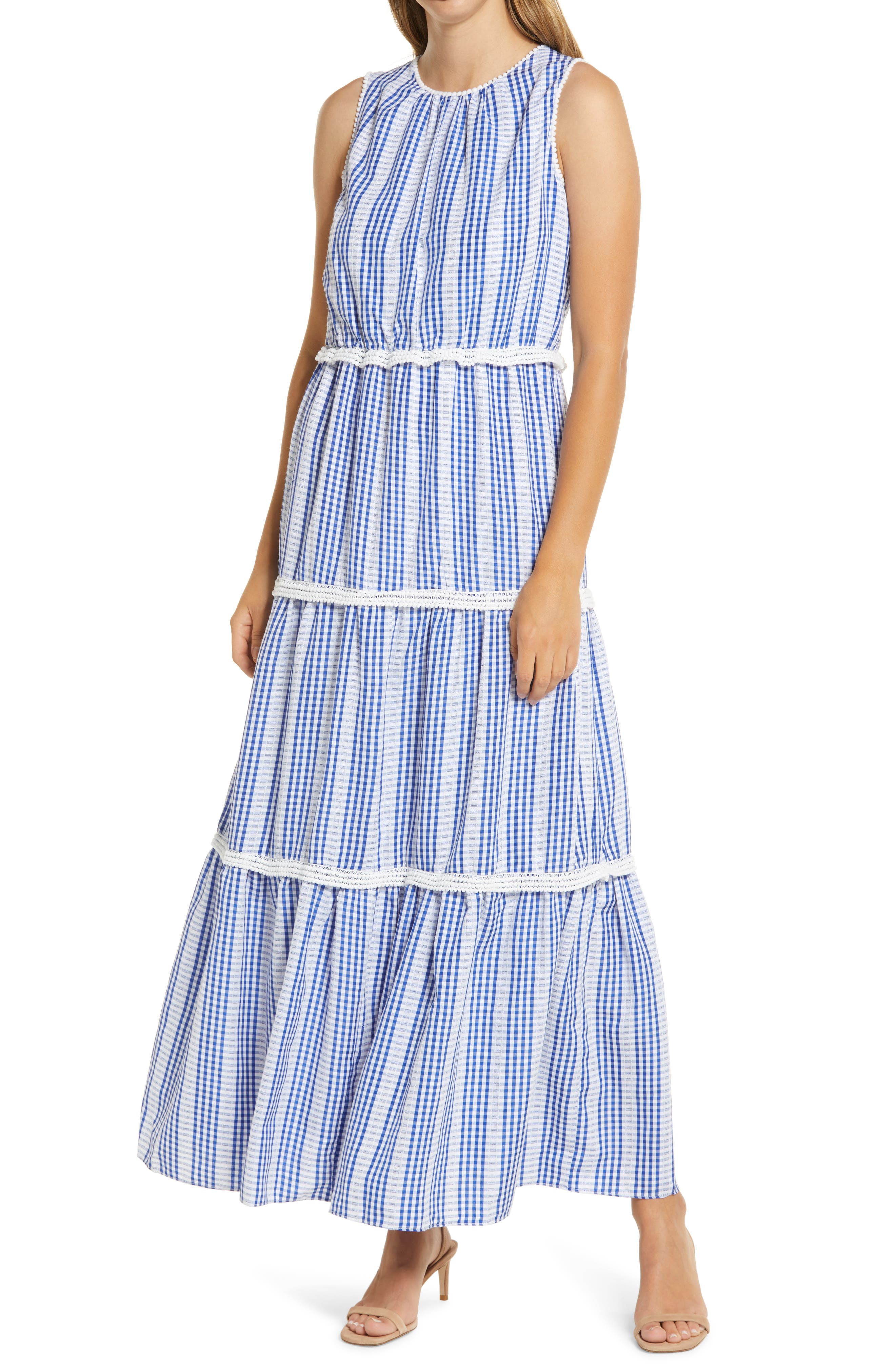 blue tiered maxi dress