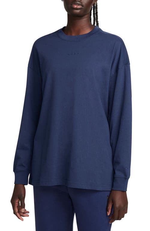 Nike Micro Logo Oversize Long Sleeve T-Shirt in Midnight Navy/Midnight Navy at Nordstrom, Size Small