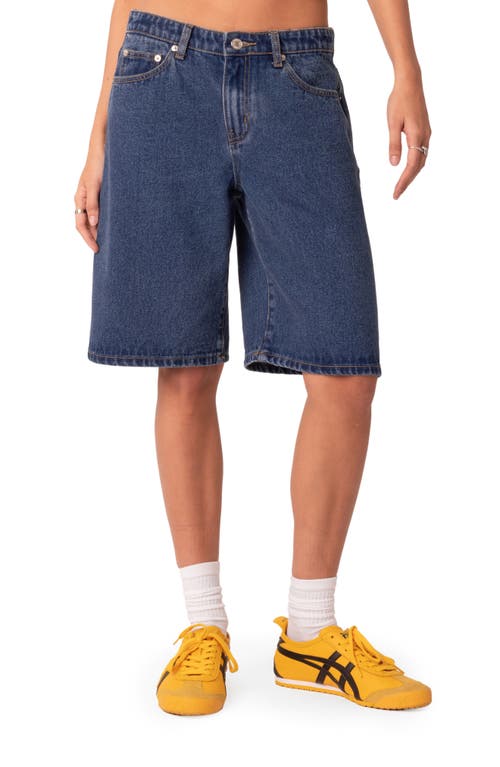 EDIKTED Oversize Low Rise Denim Bermuda Shorts Blue at Nordstrom,