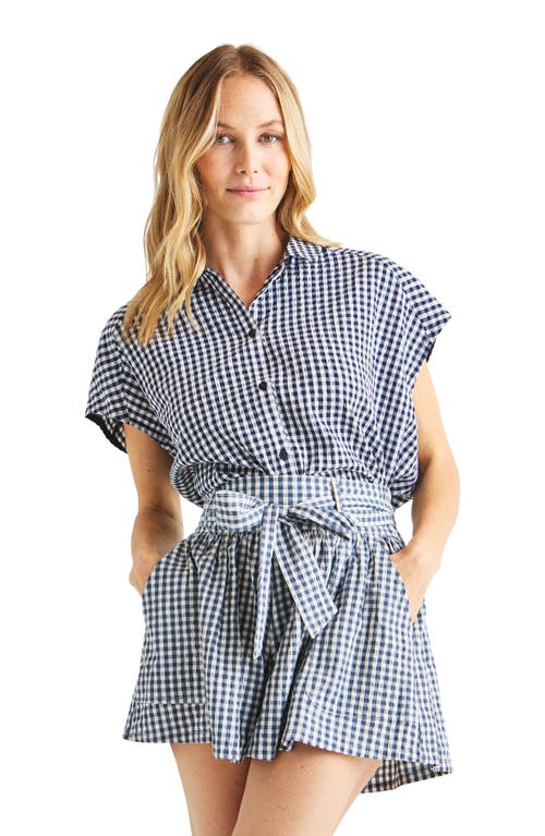 Splendid Gabrielle Cotton Blend Gingham Shorts In Navy/white