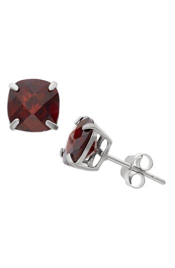 Fuzion Creations Cushion-cut Stone Stud Earrings In Garnet