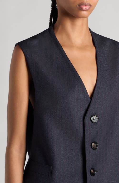 Shop Bottega Veneta Subtle Stripe Wool Herringbone Vest In Black/blue Melange