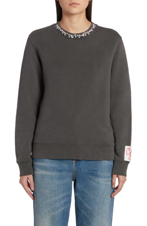 Women's Crystal Embellished Cotton Sweatshirt in Anthracite
