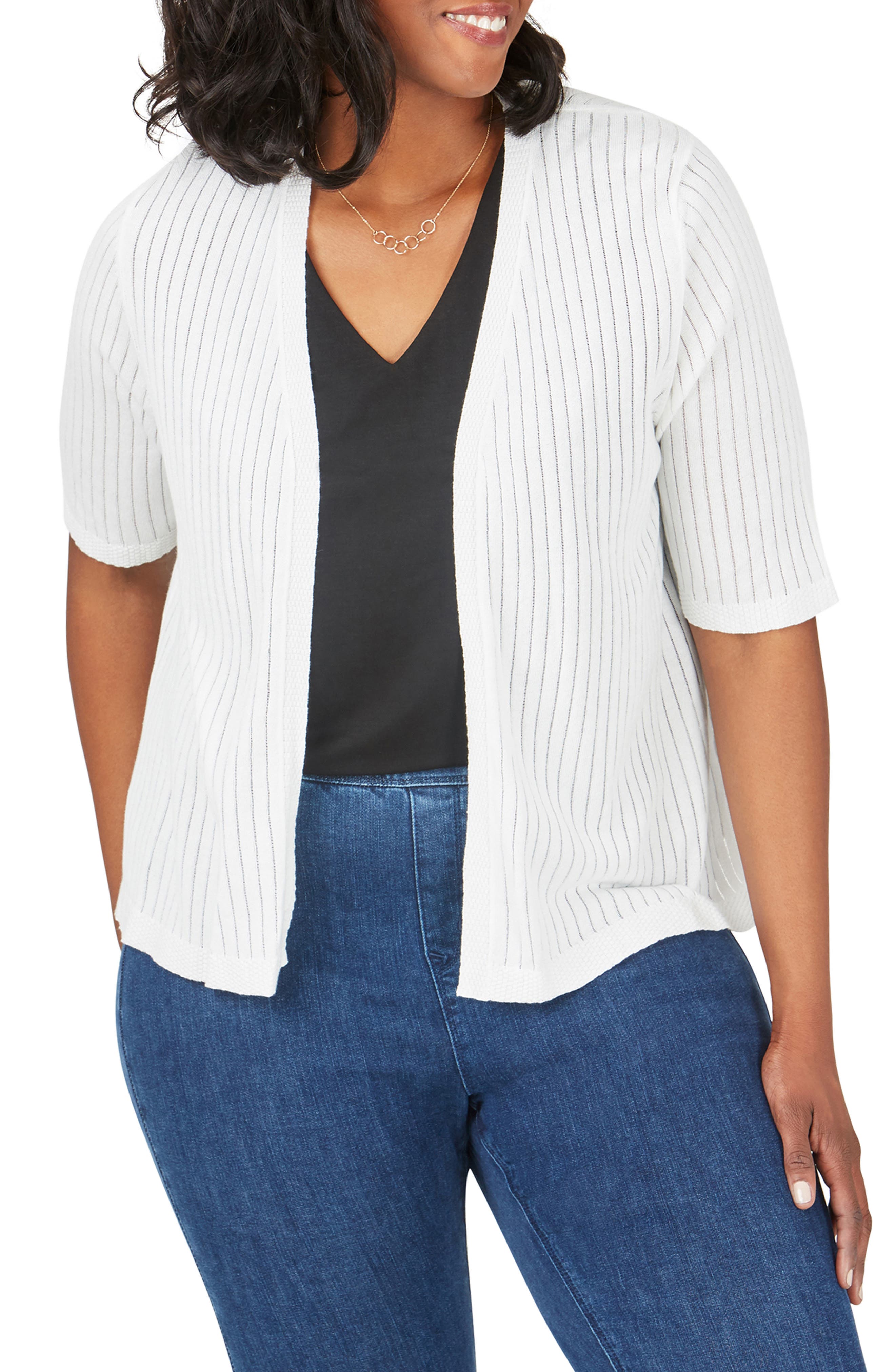 Plus Size Foxcroft Clarabelle Stripe Stitch Cardigan, White