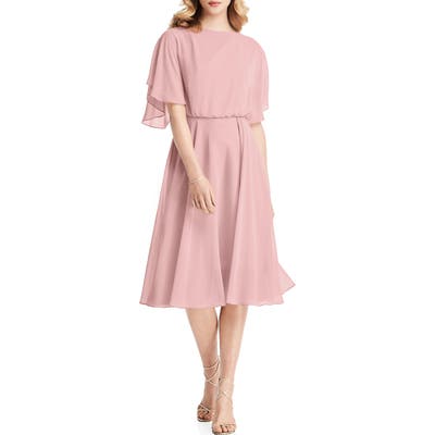 Jenny Packham Flutter Sleeve Open Back Chiffon Cocktail Dress, Pink