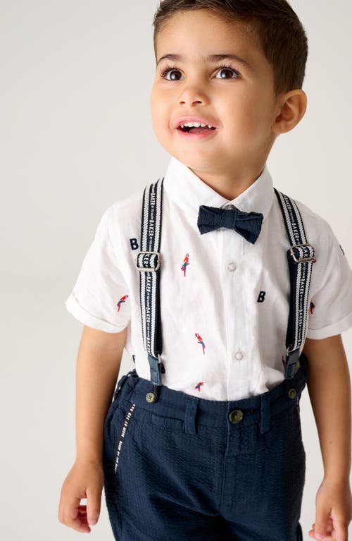 Shop Baker By Ted Baker Kids' Short Sleeve Button-up Shirt, Shorts, Bow Tie & Suspenders Set In Blue
