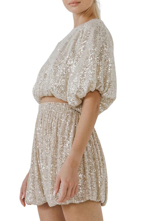Shop Endless Rose Sequin Puff Crop Top In Ivory