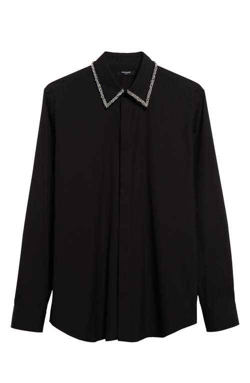 Shop Balmain Embellished Cotton Poplin Button-up Shirt In 0pa Black