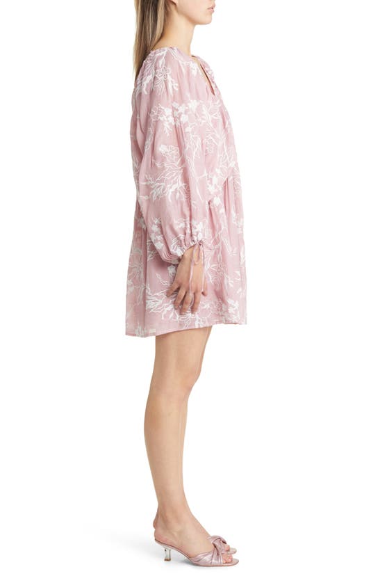 Btfl-life Cheryl Floral Long Sleeve Babydoll Minidress In Pink
