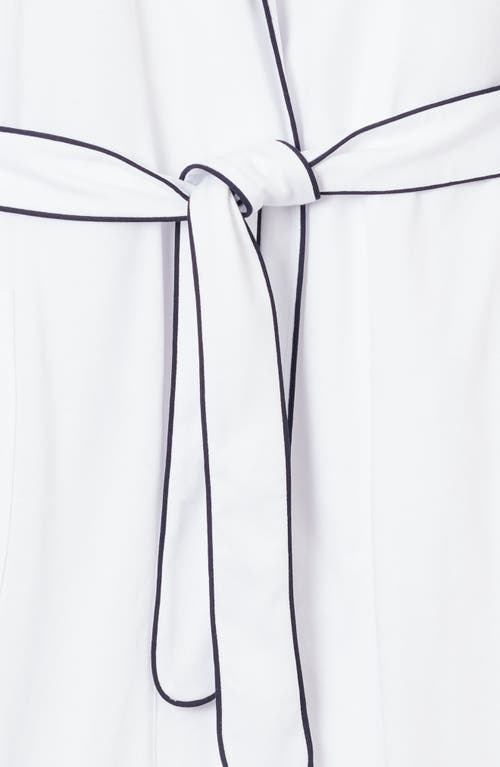 Petite Plume Men's Solid Robe W/ Contrast Piping In White